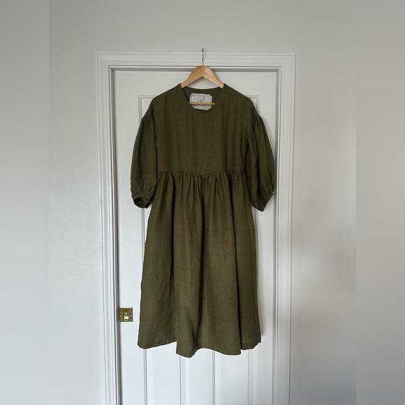 Not Perfect Linen Montmarte Dress - Loden Check Linen - S - Picture 2 of 10